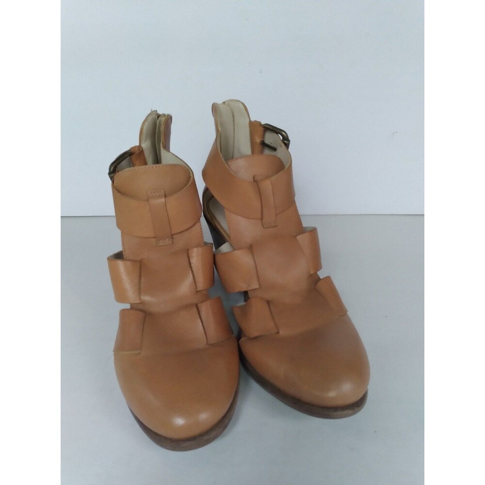 Summit Leather Heels Gladiator Strappy Block Heel‎ Tan Ankle Strap Size 7